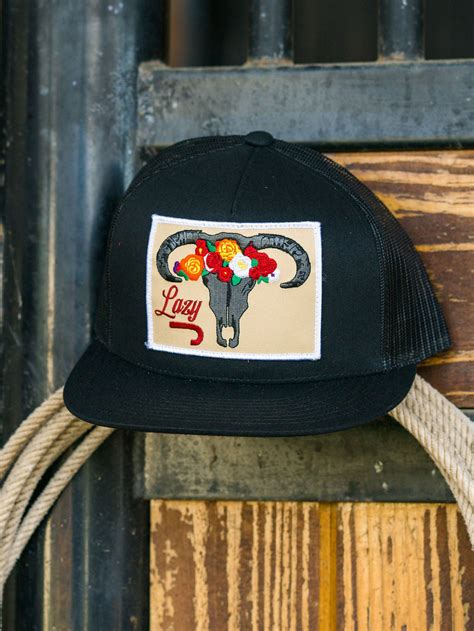 Lazy J Ranch Wear Black & Black 4" Skull & Flowers Cap – Lazy J Ranch Wear Stores