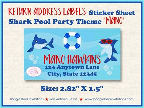 Shark Pool Birthday Party Invitation Photo Swimming Ocean Surf Swim Red Blue Boogie Bear ...