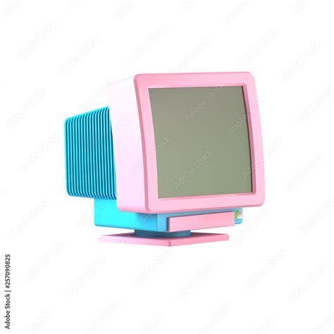 Vintage Retro Pastel Pink and Blue Computer Monitor on Isolated White ...