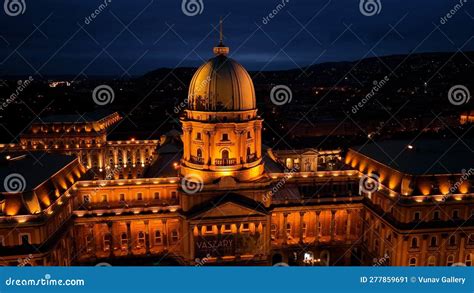 Aerial Night View of Buda Castle Royal Palace in Budapest, Hungary ...