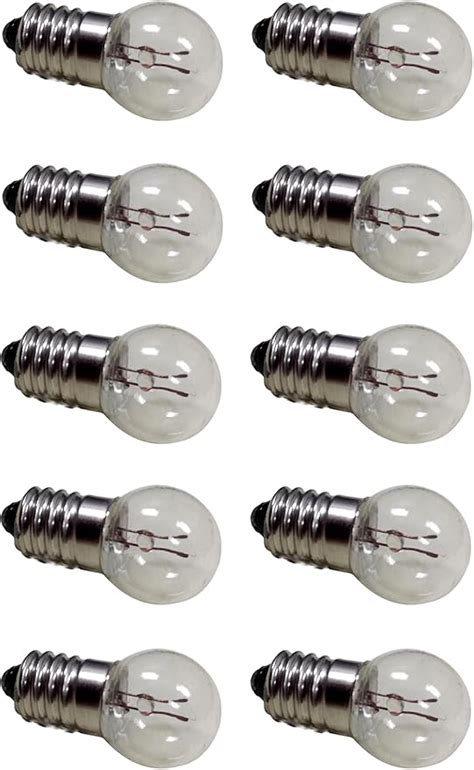 Pack of 10 E10 Miniature Screw Base Light Bulbs, 6.3V / 0.5A, 6 Volt Miniature Lamp ...