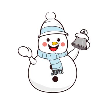 Outlined Happy Snowman Cartoon Character Ringing A Bell Vector Illustration Flat Design, Winter ...