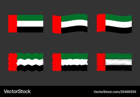 United arab emirates flag set official colors of Vector Image