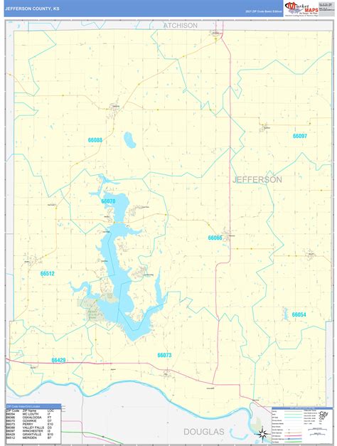 Jefferson County, KS Zip Code Wall Map Basic Style by MarketMAPS - MapSales.com