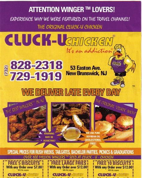 New Brunswick, NJ | Cluck-U Chicken Menu | ScarletMenus.com | Rutgers University | Chicken menu ...