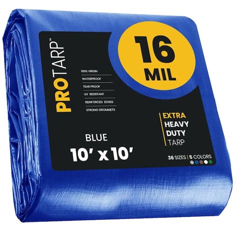 Protarp 10 ft x 10 ft Heavy Duty 16 Mil Tarp, Blue, Polyethylene, Waterproof, Rip and Tear Proof ...