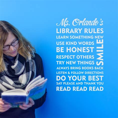 Custom Library Rules Sign Decal Wall Decal Art Decor School Classroom ...