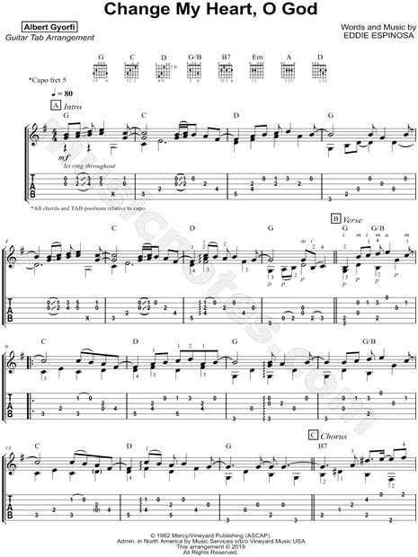 Albert Gyorfi "Change My Heart, O God" Guitar Tab in G Major - Download ...