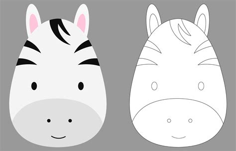 Zebra face cartoon character. Cute outline zebra animal face coloring book for kids. Vector ...