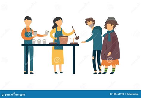 Volunteers Feed the Poor, Beggar and Homeless People. Stock Vector - Illustration of beggar ...