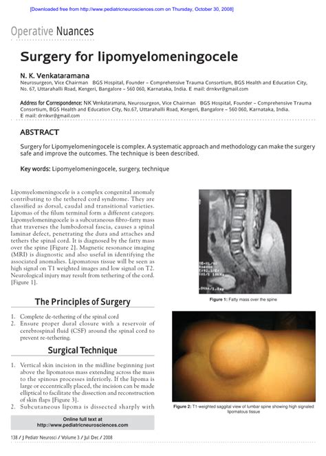 (PDF) Surgery for lipomyelomeningocele