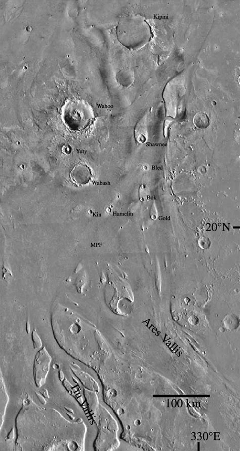 Image of the Mars Pathfinder landing site area with major features ...