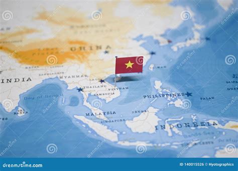 The Flag of Vietnam in the World Map Stock Photo - Image of paper ...