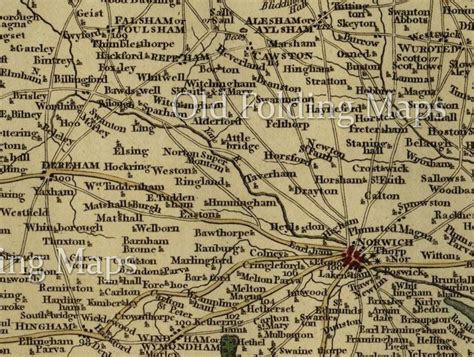 Antique County Map of Norfolk circa 1787