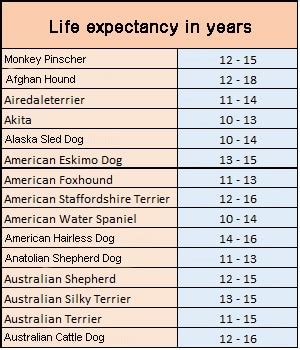 How old do dogs live? (Life expectancy in table)