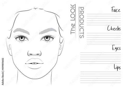 Realistic Makeup Artist Face Chart Blank Template. Vector Illustration Makeup Face Charts, Eye ...