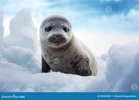 A baby seal in the snow stock illustration. Illustration of wildlife ...