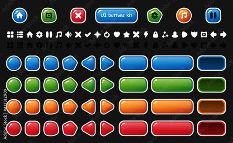 UI buttons icons set. Isolated vector illustration of mobile game ...