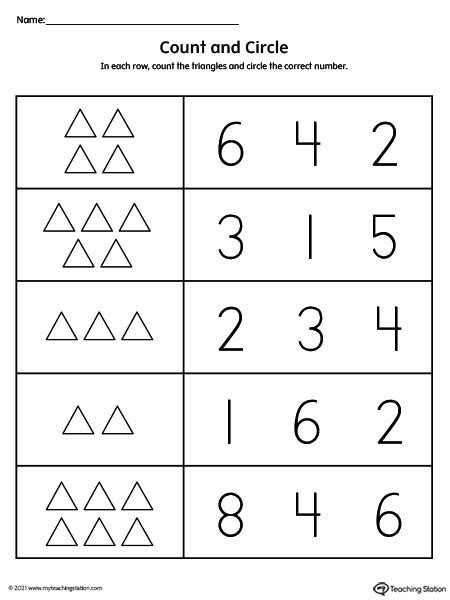 Counting Numbers 1-10 Worksheet: Triangles | MyTeachingStation.com