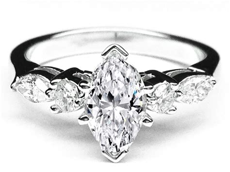 Engagement Ring -Marquise Diamond Engagement Ring Marquise & Round Diamonds side stones 0.42 tcw ...