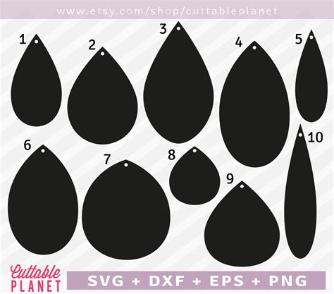 Teardrop Silhoutte Earring Template Set Vector Clip Art Cut File Vinyl Transfer Embroidery Svg ...