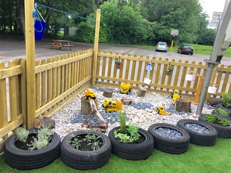 Pebble digging pit, construction area, sensory garden and pulley ...