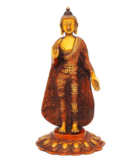 Statuestudio Buddha Statue - Standing Pose - Brass Idol - Red Color - Antique Decor - 11 Inch ...