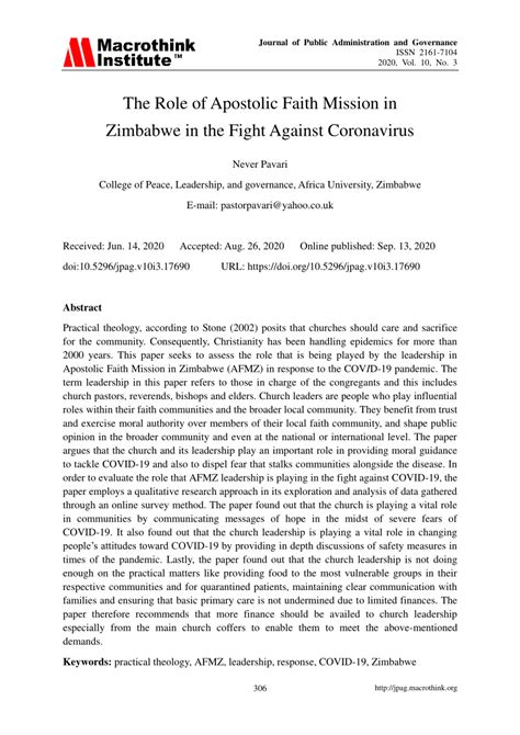 (PDF) The Role of Apostolic Faith Mission in Zimbabwe in the Fight Against Coronavirus