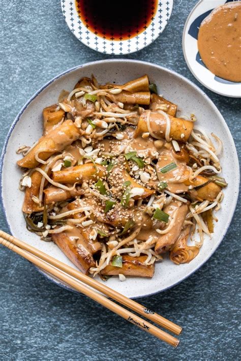 Stir-Fried Rice Noodle Rolls with Peanut Butter Sauce - Ahead of Thyme