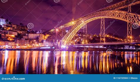 Dom Luis Bridge Illuminated at Night. Porto, Portugal Western Eu Stock Photo - Image of luis ...