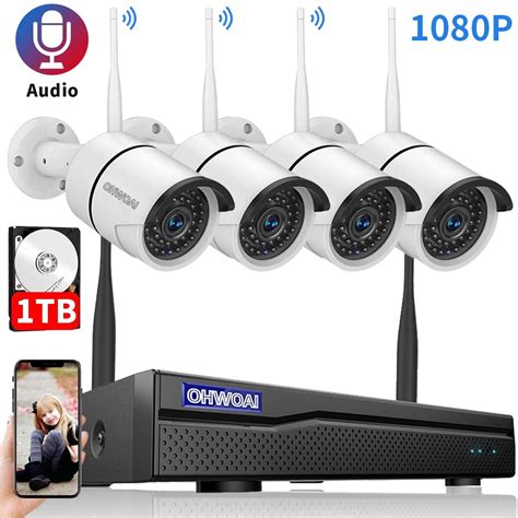 Wireless Security Camera System,OHWOAI Home Surveillance Cameras System, 8CH NVR and 4pcs Indoor ...