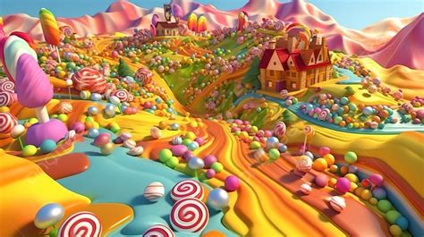 Whimsical Candy World In Mesmerizing 3d Render Background, Candy Background, Pink Cake, Cake ...