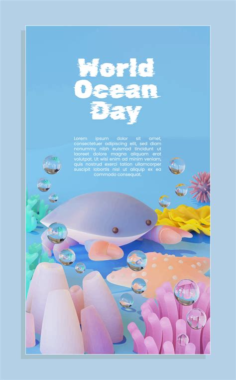 World Ocean Day Poster Template With Crab 3D Illustration 7381017 ...