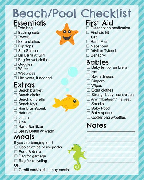 Printable Beach Checklist - In The Playroom