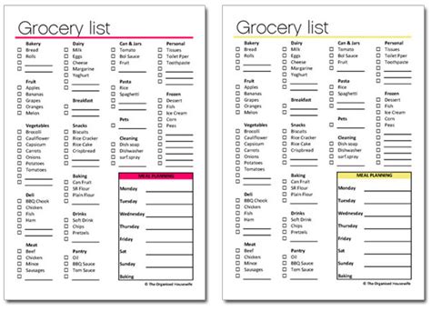 Grocery / Shopping List Printable - The Organised Housewife