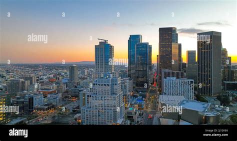 Los Angeles skyline and skyscrapers. Downtown Los Angeles aerial view ...