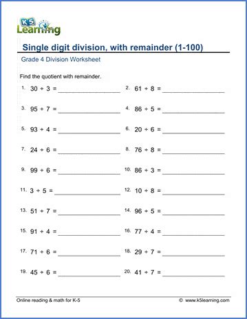 Grade 4 Mental Division Worksheets - free & printable | K5 Learning