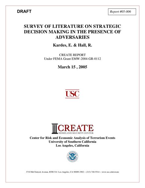 (PDF) Survey of Literature on Strategic Decision Making in the Presence of Adversaries