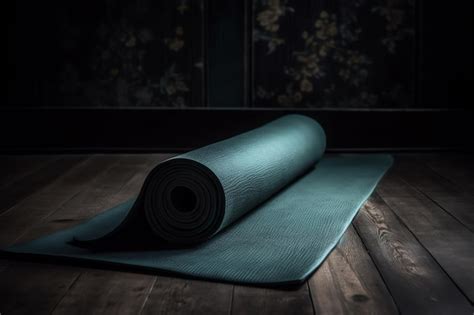 Premium AI Image | A blue yoga mat on a wooden floor