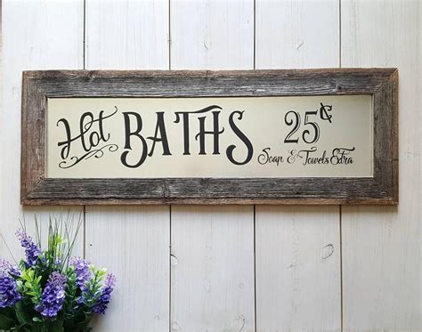 Rustic Hot Baths Barnwood Farmhouse Sign, Bathroom Wall Decor, Bathroom ...