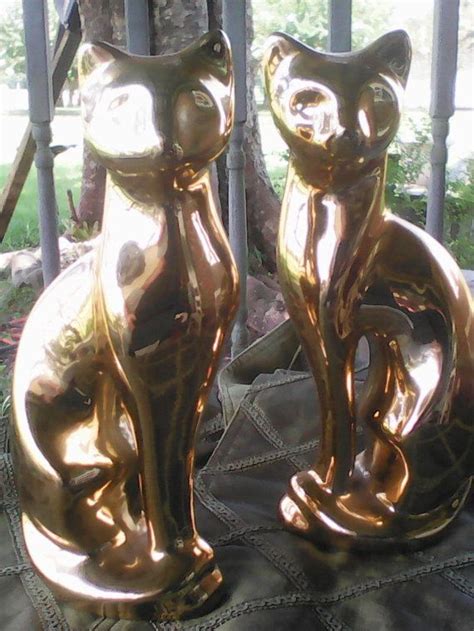 Mirror finish gold cat statues11and12 in. by vintagetreasuremap Master ...