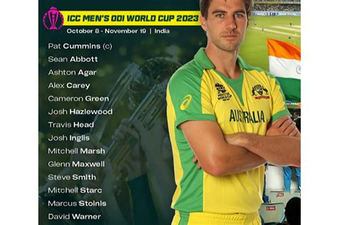 Cummins to lead as Australia name 15-man 2023 World Cup squad, Abbot earns maiden berth - The ...