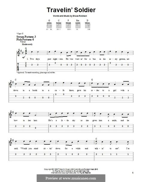 Travelin' Soldier (Dixie Chicks) by B. Robison - sheet music on MusicaNeo