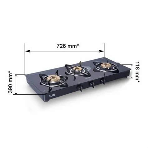 Glen 1033 GT 3 Brass Burner Black Gas Stove, Size: 726X390X118 Mm (WXDXH) at Rs 7395/piece in ...