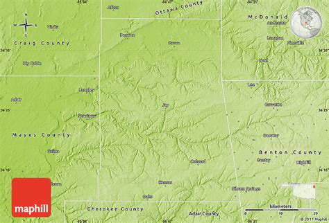 Physical Map of Delaware County