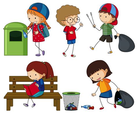 Kids cleaning up the trash 358982 Vector Art at Vecteezy