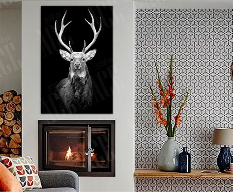 Deer Black and White Canvas Deer Photo Print Black Deer Wall | Etsy