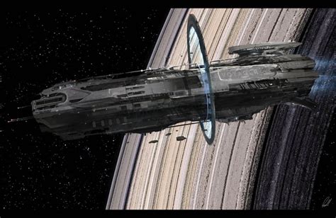 an artist's rendering of a space ship in front of saturn