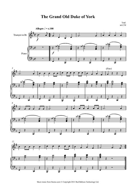 The Grand Old Duke of York Sheet music for Trumpet - 8notes.com