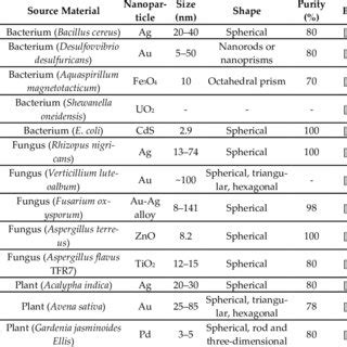 Some representative examples of different metal and metal oxide ...